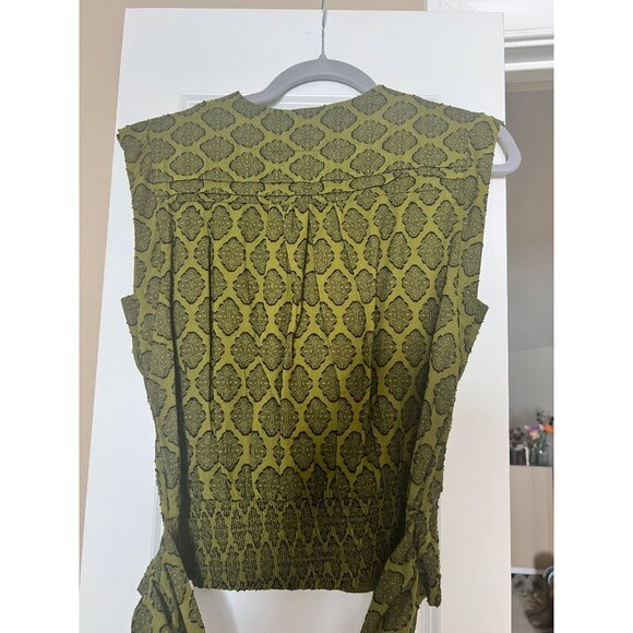 Anthropologie Sleeveless Wrap Top Green and Black Floral Pattern - Picture 4 of 5